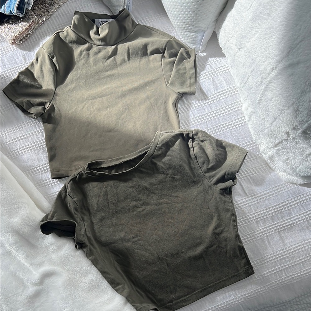 Two Olive Green Crop Tops